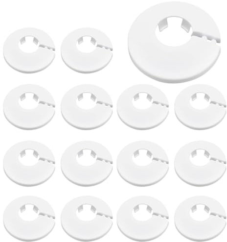 15 Pièces Colliers de Tuyau de Radiateur Couvercle Blanc Solide de Pipe en Plastique pour Tuyau Rosace Ronde Diamètre Cache Décoration Plomberie pour Tuyau de Chauffage D'eau 16 mm