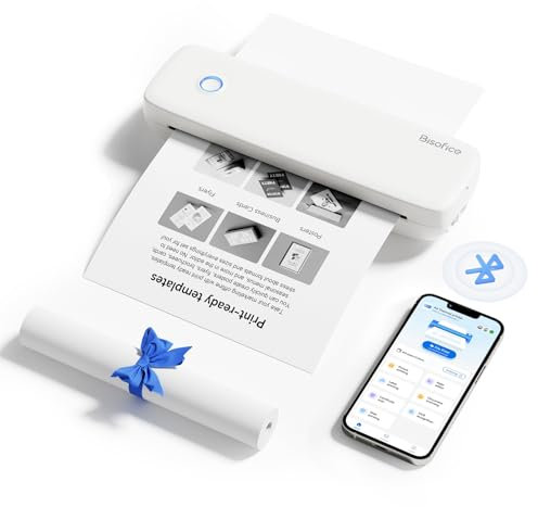 Bisofice L81 Thermal Printer A4, Inkless Portable printer Compatible with Android & iOS, Suitable for 2''/3''/4''/A4 thermal paper, Bluetooth Printer for Office, Travel, Study, Home (White)