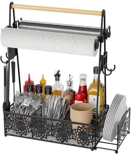 EKNITEY Campingutensilien-Grillhalter: Grill-Gewürz-Grill-Organizer mit Griff – Caddy Aufbewahrung für Reisen, Picknick