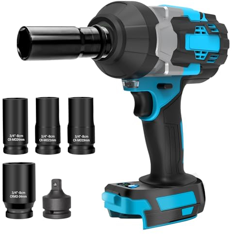 Visseuse à percussion sans fil 2000 Nm compatible avec batterie au lithium Makita 18 V, clé à chocs rotative sans balais 3/4, avec douilles et adaptateur (sans batterie)