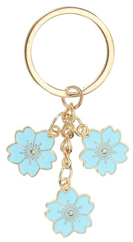 PATIKIL Flower Keychain Charm, Cute Cherry Blossom Enameled Keychain Floral Keyring Pendant for Women Gifts Purse Handbag Bags Decor, Light Blue