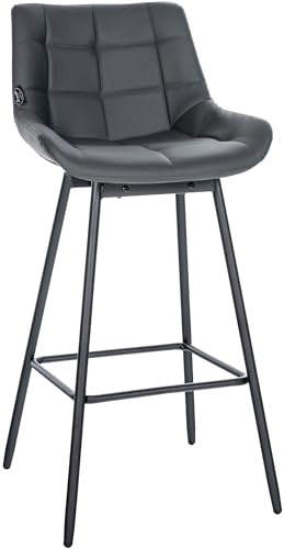 CLP Barhocker mit Lehne Weston, Barstuhl drehbar 180° Schwenkfunktion, Sitz gepolstert, Metallgestell stabil | Farbe grau Material Kunstleder