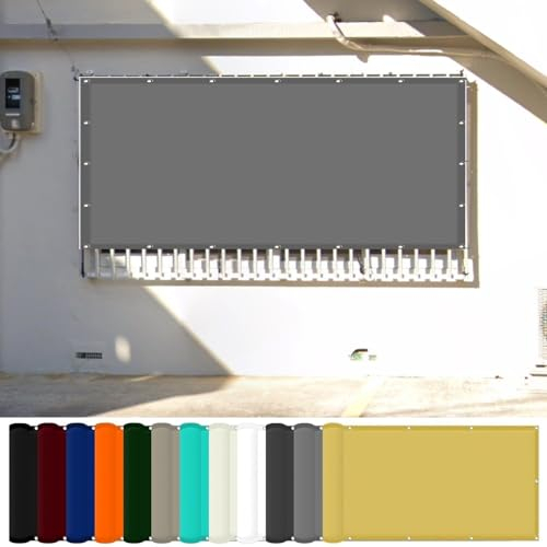 Markisenstoff 1.1 x 1.4 m Wasserdicht Balkon Sichtschutz Reißfest UV-Schutz nach Mass Polyestergewebe Mit Seil Sonnenschutz Markise für Pool und glasdach, Hellgrau