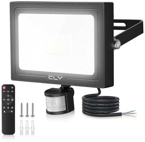 CLY 60W LED Strahler mit Bewegungsmelder Außen Fernbedienung 5640LM 6500K Kaltweiß LED Fluter mit Sensor IP66 Wasserdicht Außenstrahler 4 Modi 10 Helligkeitsstufen Scheinwerfer für Garage Garten Hof