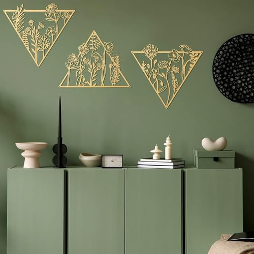 Umimiss 3CS Gold Metal Wall Art - Flower Wall Hanging Decor, Single Line Art for Bedroom, Living Room, Kitchen