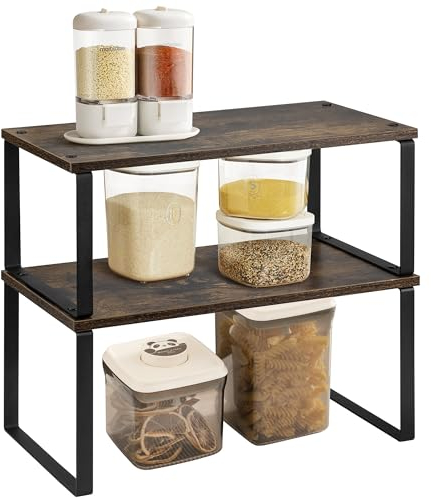 ASTOTSELL Holzschrank Regal Organizer, 2 Stück Stapelbar Küchenschrank Organizer Rack für Gewürzaufbewahrung auf Theke
