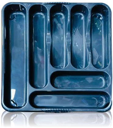 Premium 7-Compartment Kitchen Cutlery Drawer Organizer Tray, Grey - Strong Plastic Holder for Spoons and Forks