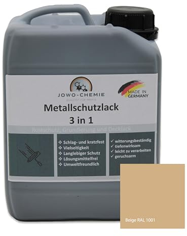 Metallfarbe (2,5kg) Metallschutzlack 3in1 Dauerhafter Schutz & hohe Beständigkeit, umfassende Lösung für den Schutz und die Veredelung von Metalloberflächen (Beige)
