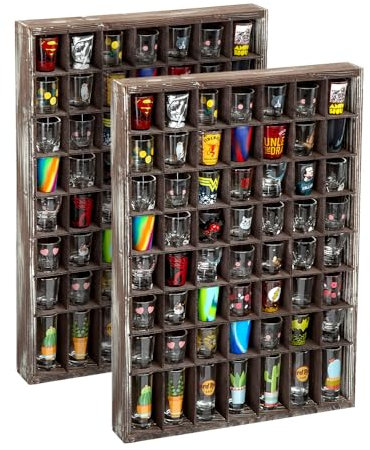 J JACKCUBE DESIGN MK524AA Schnapsgläser, Vitrine mit 56 Fächern, Wandmontage, Pint-Glas, Schattenbox, Barschrank-Kollektion, freistehend, 2 Stück
