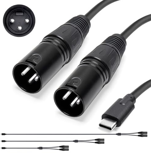 Earmax USB C to Dual XLR Male OFC Audio Output Cable 1.6ft, Type C to 2XLR 3Pin Adapter Compatible with Audio Speaker Amplifier Mixing Console Mobile Phone PC Laptop Tablet 50cm