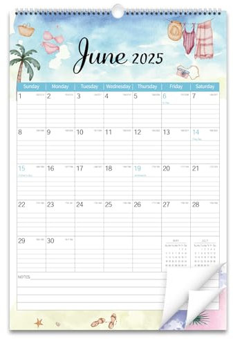 GuassLee Vertikaler Wandkalender 2025, 18 Monate, großer ästhetischer Hängekalender Januar 2025 bis Juni 2026, 43,2 x 29,2 cm, Aquarell-Monatsplaner, Wand mit dickem Papier, perfekter Organizer für