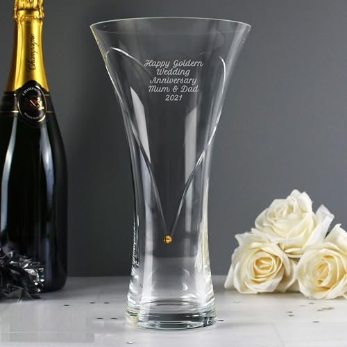 Custom Large Hand Cut Gold Diamante Heart Vase - Anniversary, Mother's Day. Engagement, Wedding, Birthday, For Her