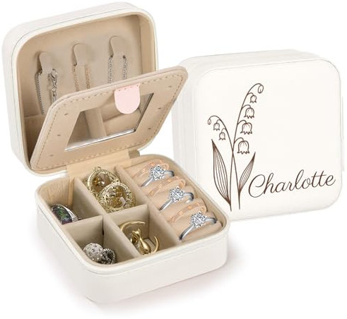 Damen-Schmuckkästchen, Reise-Schmuckkästchen, kleine Schmuckaufbewahrungsbox, Reise-Mini-Schmuckkästchen für Ringe, Ohrringe, Armbänder, Halsketten, geeignet für Damen, Ehefrauen, Mütter (White)