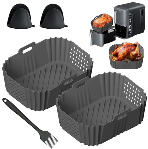 Baketron 2 Stück Airfryer Zubehör für Ninja Double Stack XL SL400EU 9.5L,Heißluftfritteuse Silikonform für Foodi Max Dual Zone AF400EU AF300EU 7.6-9.5L,Air Fryer Accessories - Grau