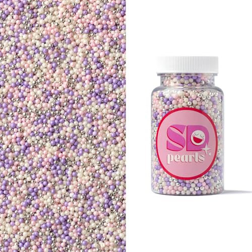 SD Pearls Nonpareilles Lila Mix – Zuckerperlen 3 mm in Violett, Rosa, Weiß & Silber | Mini Streusel für elegante Cupcakes, Torten & Gebäck (Violett, 100g)