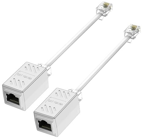 HAWAKA Cable divisor de red, adaptador RJ45 hembra a RJ11 macho para cable Ethernet, cable telefónico negro RJ11 6P4C a Ethernet RJ45 8P8C, paquete de 2 unidades