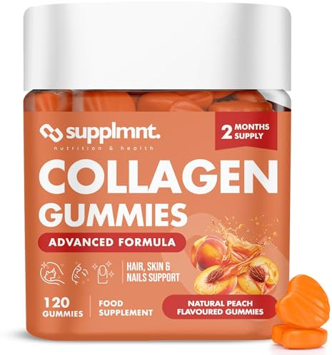 Marine Collagen Gummies, Hydrolysed Collagen Peptides w/Biotin, Hyaluronic Acid & Vitamin C, Collagen Supplements for Women & Men, Collagen for Skin, Hair & Nails (One Size, Peach)