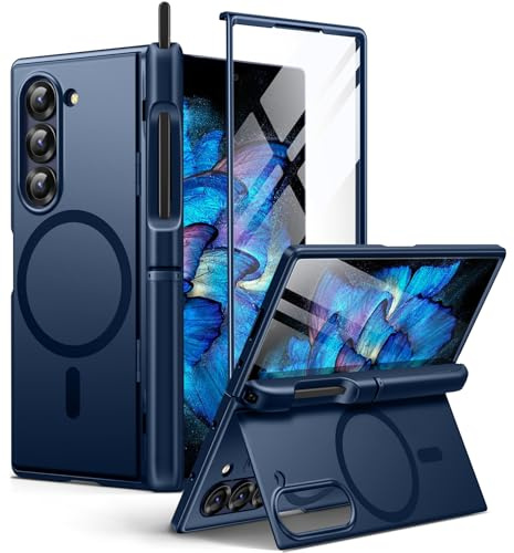 BERFY Coque pour Z Fold 6 avec protecteur d'écran, [compatible avec MagSafe] Béquille intégrée, fente pour stylo S et protection de charnière, coque intégrale antichoc pour Samsung Galaxy Z Fold 6