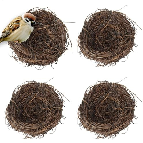 4 Stück Rattan Vogelnest - Künstliches Vogelnest - Simuliertes Vogelnest - Vogelnest Deko - Handgemacht Vögelnest Rattan Birdhäuser Natürliche Taube Nest | Für Tischdeko Basteln Foto Requisiten