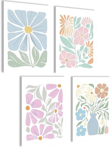 Aura Poster Set Bilder Body Mind Soul Heart Aesthetic Style Preppy Room Decor Y2K Ästhetik Yoga Gesetz der Anziehung Manifestation (Abstrakte Blumen, Posterset 4x A4 (21x30cm) | ohne Rahmen)