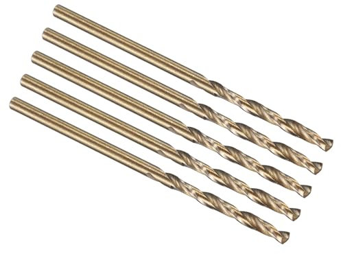 PATIKIL 2mm Drill Bit, Jobber Straight Shank M35 Cobalt 5% High-Speed Steel 135° Gold Finish for Stainless Steel Hard Metal - 5 Pack