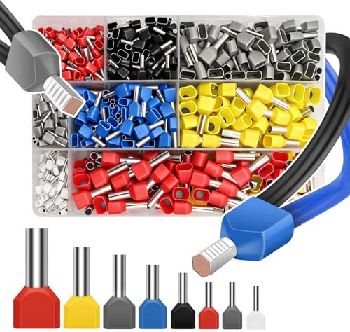 750 Pezzi Puntalini Doppi 0.5-10mm², set di capicorda a doppia estremità (0,5-10 mm²), con scatola per capicorda, set di capicorda isolanti, set di capicorda per il collegamento dei cavi.