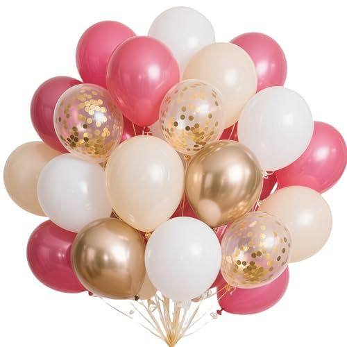 Palloncini rosa oro rosa, 60 pezzi palloncini rosa antico, rosa retrò rosa avorio palloncini vintage rosa con coriandoli oro metallizzato, palloncini rosa rosa per ragazze compleanno