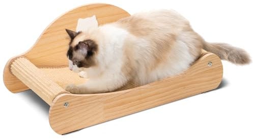 Avont Cama rascadora de sisal para gatos, tumbona de madera maciza natural, sin ensuciar, sofá para gatos de interior, grande