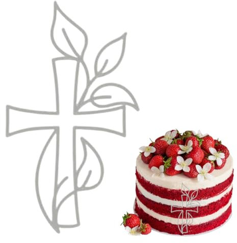 ZORVUJI 1 Pieza Tarta Bautizo Comunión Cruz Dorada, Topper Tarta Comunión para Niña Niño, Decoracion Tarta Comunión de Acrílico con Diseño de Hojas, Adorno para Tarta de Bautizo Boda Fiesta (Plata)