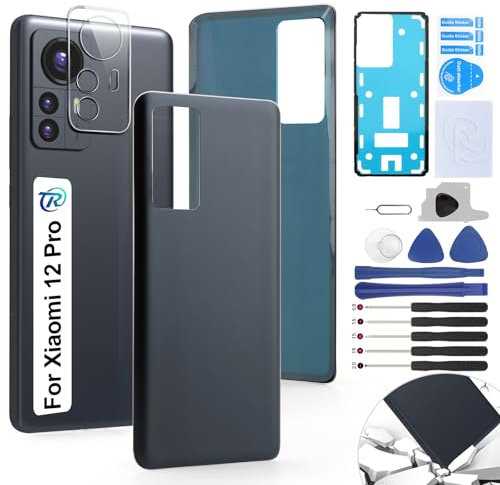 RongZy Ersatz für Xiaomi 12 PRO Backcover Akkudeckel Batterietür Gehäuse Rückseite Ersatz-Reparatursatz mit Tool Kit (Schwarz)