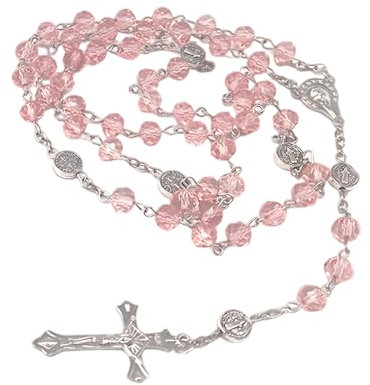 52 cm Length Rosarys Beads, Pink Rosary Beads Catholic Women and Kids, Rosary Necklace for First Holy Communion, Baptism, Mother’s Day, Father’s Day, Prayer Bead Necklace