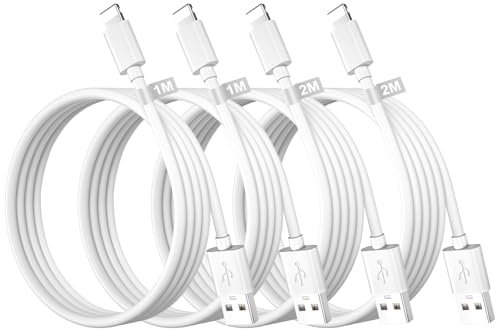 4 Pezzi Cavo iPhone 1M+1M+2M+2M [Apple Certificato MFi], Cavo Lightning cavo Ricarica iphone Cable cavi USB Filo Caricatore iphone Cavi per iPhone 14 13 12 11 Pro Max XS XR X 8 7 6 5 SE, iPad, Aiprods