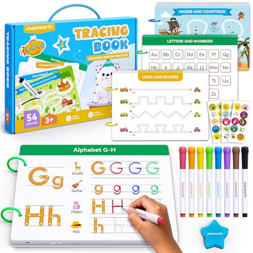 Activités d'apprentissage préscolaire, 54 pages réutilisables, livres de traçage pour enfants de 3 à 5 ans, livre d'activités pour tout-petits, cahiers d'exercices d'écriture pour la maternelle, jouet