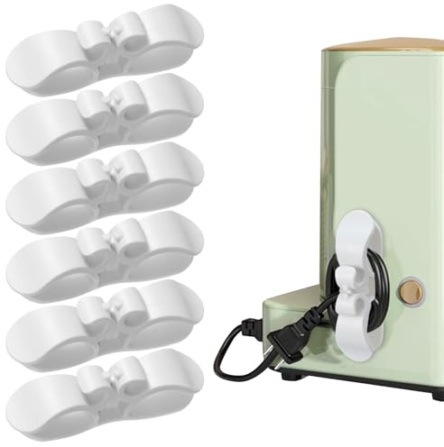 6Pcs Wire Organiser for Appliances, Cord Organiser Clip Kitchen Appliances Winder Cable Organizer, Cords Holder Wrappers Stick on Pressure Cooker, Coffee Maker, Air Fryer and Blender White