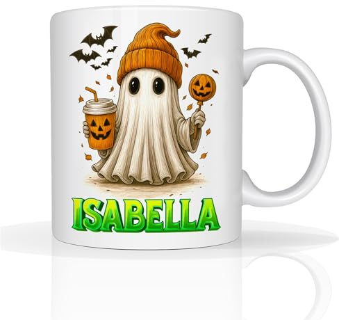 Star Online Personalised Halloween Mug 11oz Ceramic Coffee Cup Funny Ghost Design Spooky Halloween Novelty Gift for Kids & Adults (Ghost Pumpkin)