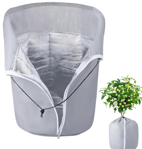 Housse de Protection pour Pot de Fleurs d'hiver avec Cordon et Fermeture | Doublure en Aluminium, Housse Hivernage Plants en Pots, Protège Les Racines du Gel