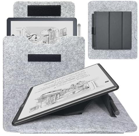 DMluna Housse de protection pour tablette Kindle Scribe/Scribe Colorsoft 11 version 2025, avec fonction support réglable et porte-stylo, résistante aux rayures, organisation, gris + noir