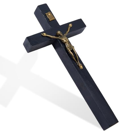 DICOSMETIC Kleines Holz Wandkreuz 15,1x8x2,2cm Schwarz Mit Legierung Jesus Und St. Benedikt Kruzifix Katholisches Wandkreuz Für Wand Religiöses Weihnachts Osterdekoration Für Zuhause Und Büro