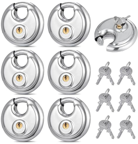 Cadenas Rond, 6 Pièces Cadenas Exterieur 70mm en Acier Inoxydable Résistant Aux Intempéries Cadenas Clé pour Garage Clôture Entrepôt Casiers Hangars