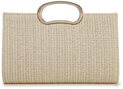 OPLERT Pochette en Paille Femme - Sac de Soirée en Raphia Tissé - Sac à Main de Plage Chic pour Été & Mariage