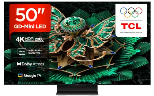TCL 50C7K-UK 50 Inch QD-Mini LED TV, 4K HDR Premium 2000, Smart TV Powered by Google TV (Dolby Vision IQ & Atmos, HVA Panel, 144Hz Motion Clarity Pro, Game Master)
