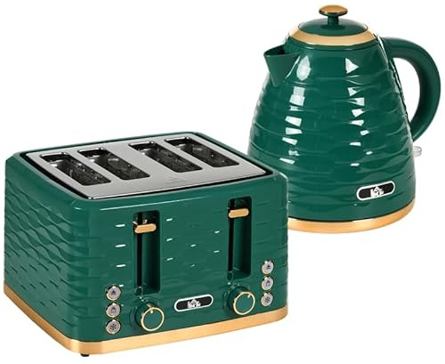 Fasba 3000W 1.7L Rapid Boil Kettle & 4 Slice Toaster, Kettle and Toaster Set with 7 Browning Controls and Crumb Tray, Green