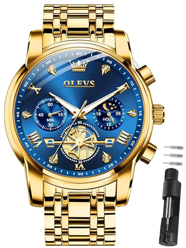 OLEVS Herren Uhren 3Bar Wasserdicht 42mm Große Quarz Luxus Edelstahlarmband | Armbanduhr Herren Analog Quarz Klassisch Römische Ziffern Leicht Ablesbar Geschäftlich Für den täglichen Gebrauch
