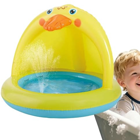 Pequeña piscina inflable para piscina infantil con aspersor y toldo, pato de jardín para jardín al aire libre patio trasero jardín playa frente al mar interior baño