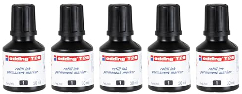 EDDING 5 x Nachfülltinte 30 ml T25 Tropfen für Permanentmarker schwarz