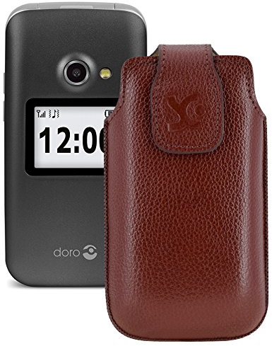 Suncase Original Tasche kompatibel mit GSM Seniorenhandy Klapphandy Uleway F240 Hülle Leder Etui Handytasche Ledertasche Schutzhülle Case in vollnarbiges-braun