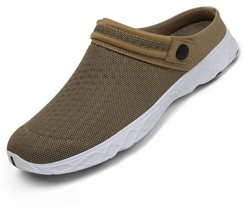 SAGUARO Herren Damen Clogs Pantoletten Sommer Strand Pantoffeln Mesh Schlappen Gartenschuhe Braun 43