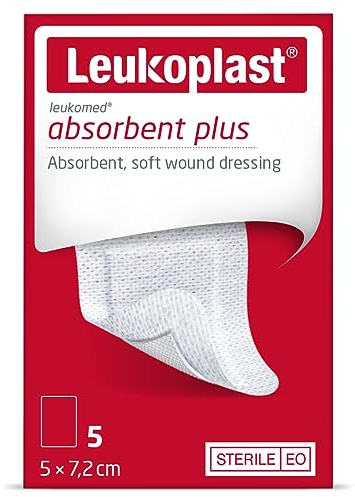 Leukoplast Leukomed Absorbierende Plus-Kompressen - Weiches, polsterndes, atmungsaktives Gewebe-Wundpflaster für Schnittwunden und Blasen