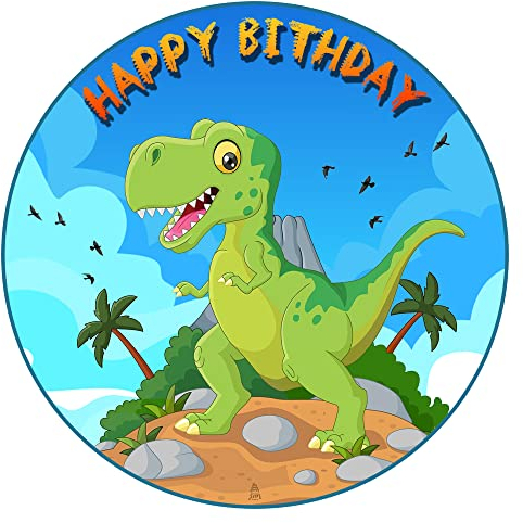 J&M DECO Tortenaufleger Dino – essbare Dinosaurier Tortendeko Ø 20 cm – farbenfrohes Tortenbild für Kindergeburtstag – gebrauchsfertig auf Zuckerpapier – Made in EU