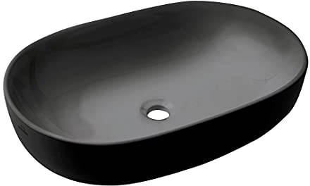 VBChome Waschbecken 60 x 42 cm Keramik Schwarz Oval Waschtisch Handwaschbecken Aufsatzwaschbecken Waschschale Gäste WC
